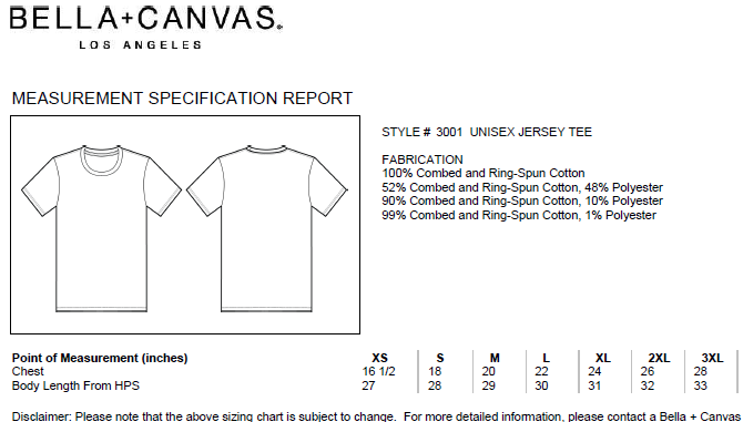 canvas t shirt sizing